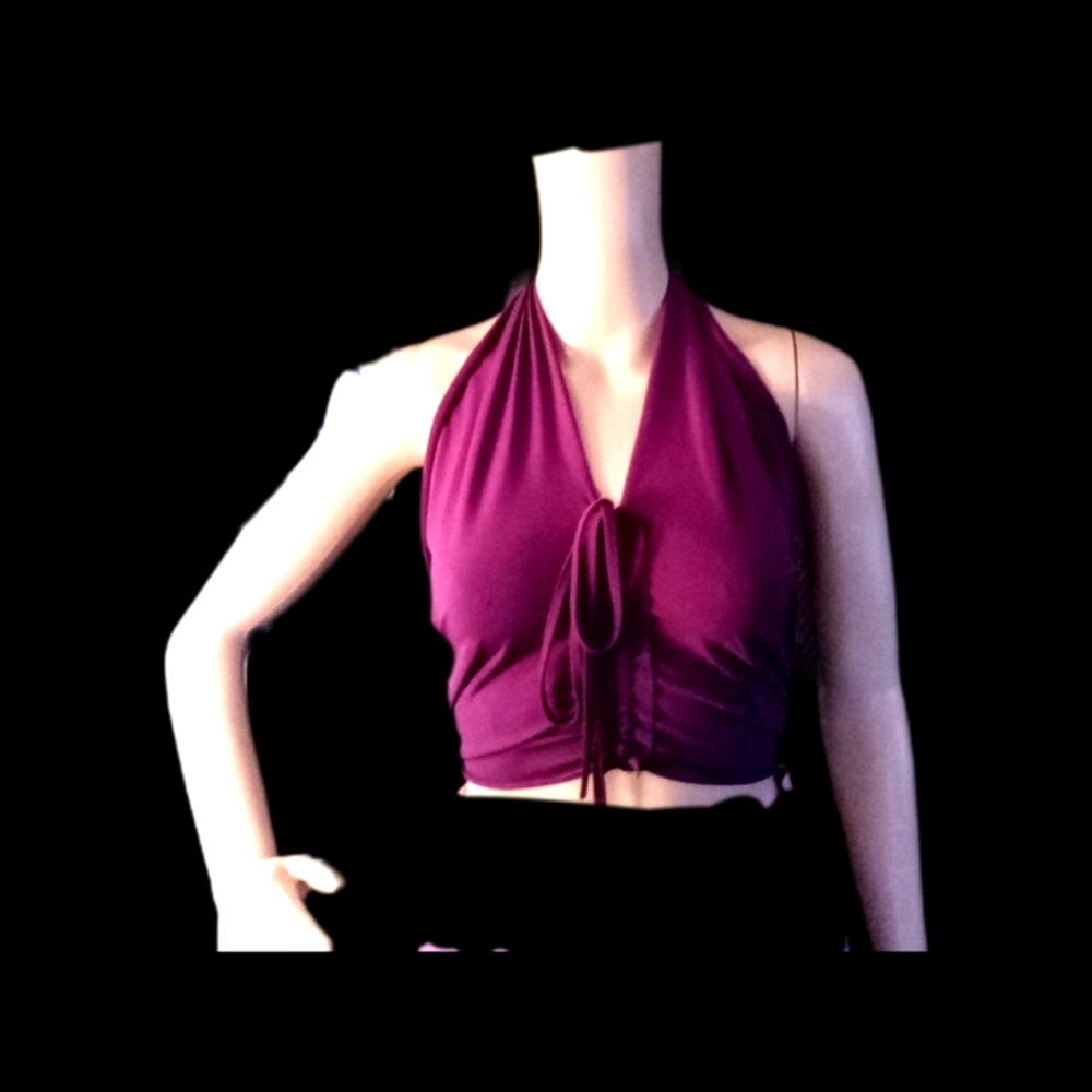 Deep Purple Halter Top w/ Tie Back and  sinch front. sz small Handmade. Like new